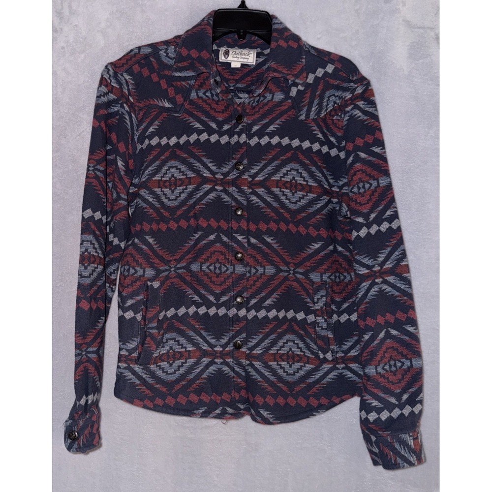 Outback Trading Company Aztec Snap Up Jacket Size Medium Blue Red White